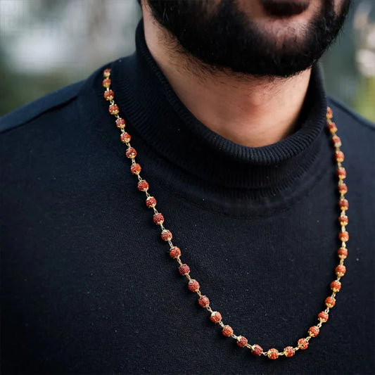 Mantra Hindu Rudrakshi Silver-Cap Necklace - 54 Bead